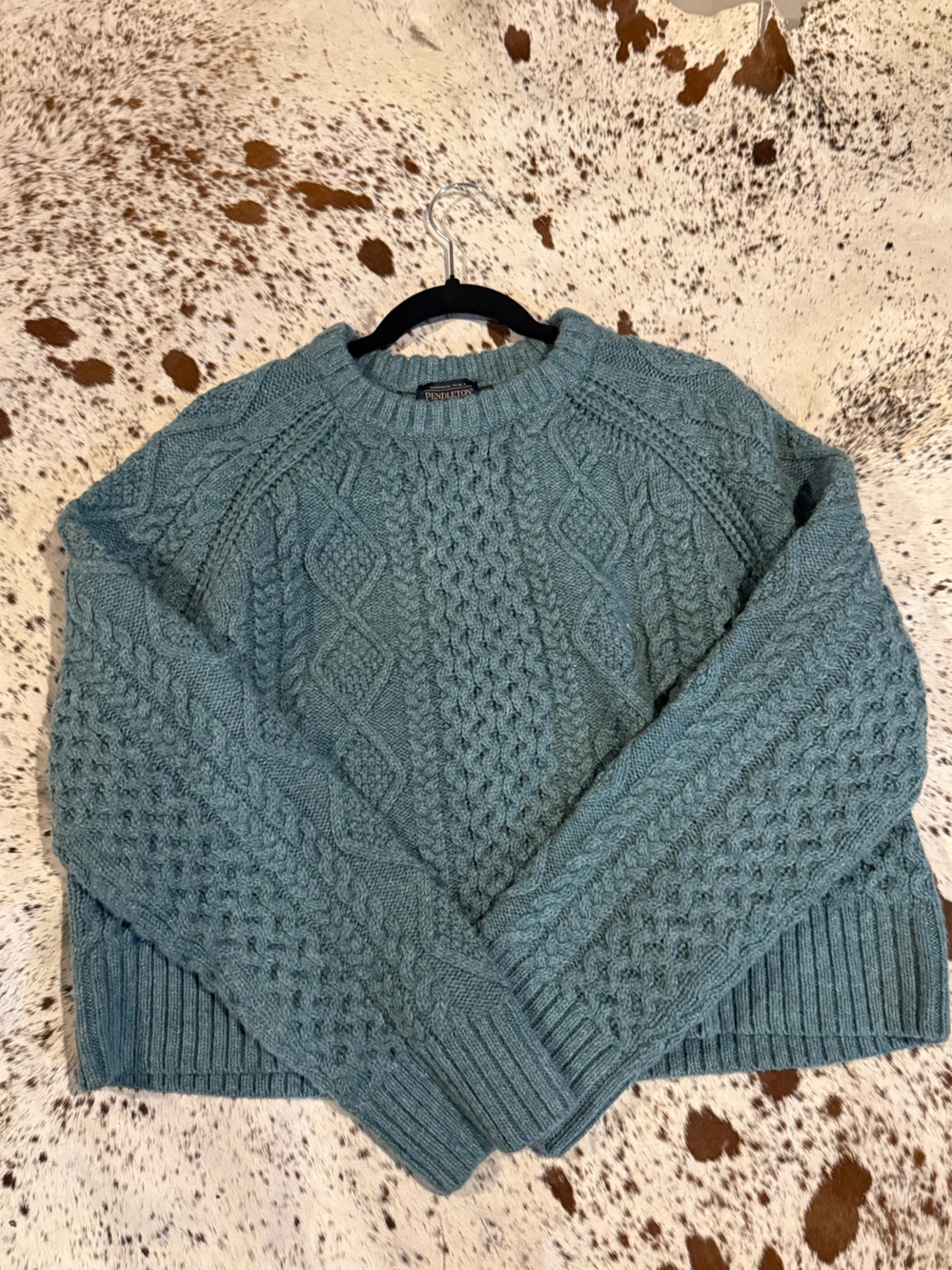 Pendleton Teal Cropped Shetland Fisherman Sweater L NWOT
